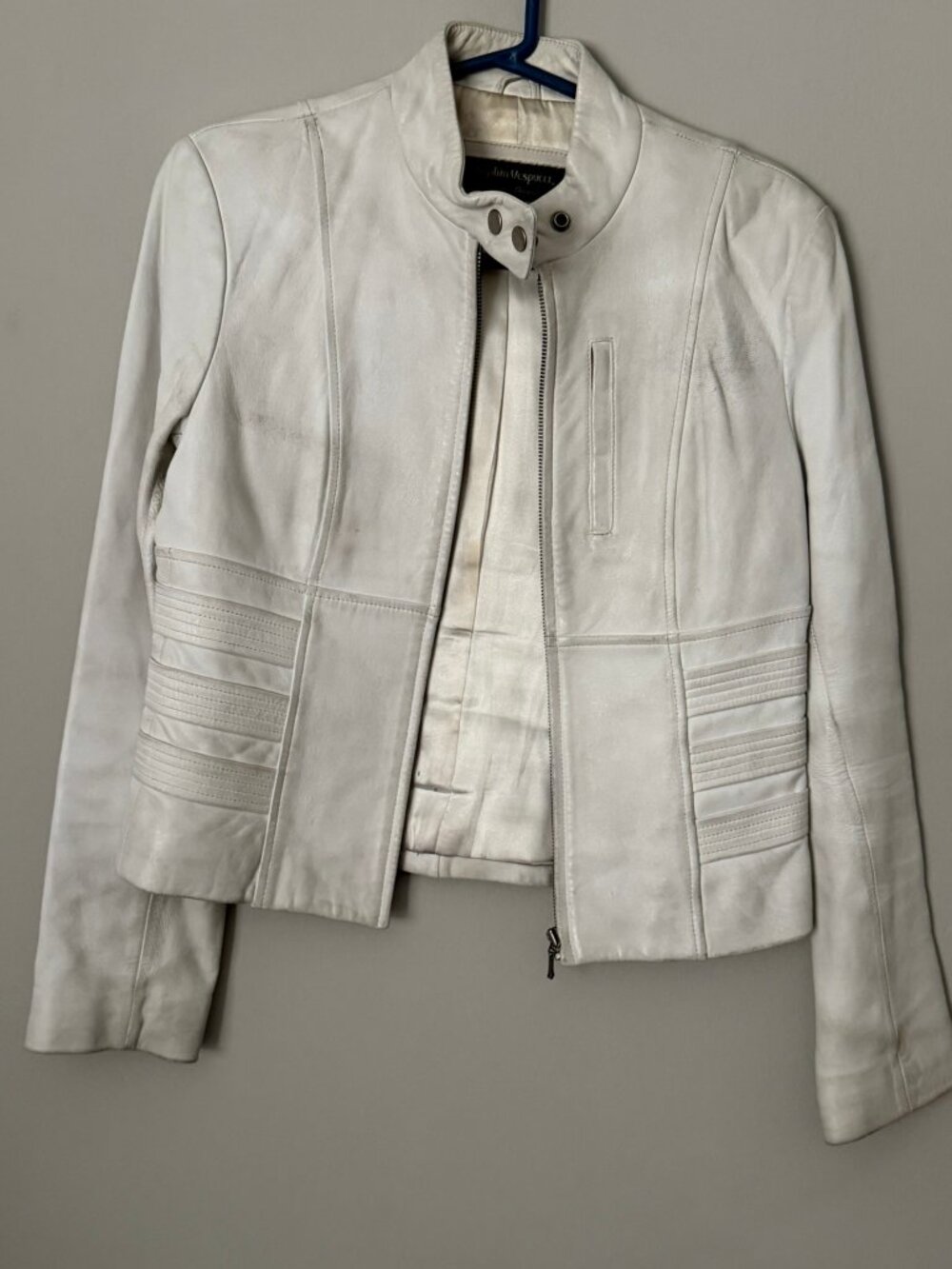 Sophia Vespucci white leather moto jacket